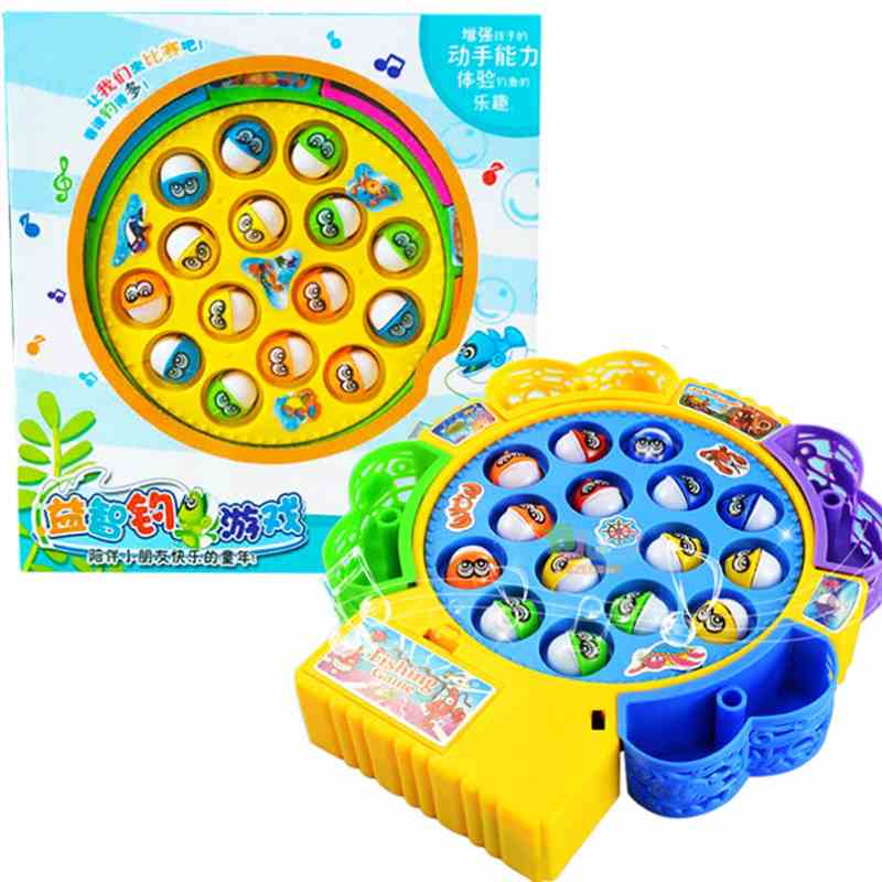 Kids Go Fishing Game Educational Toy,Electric Music Rotating Catch Magnetic Fish 