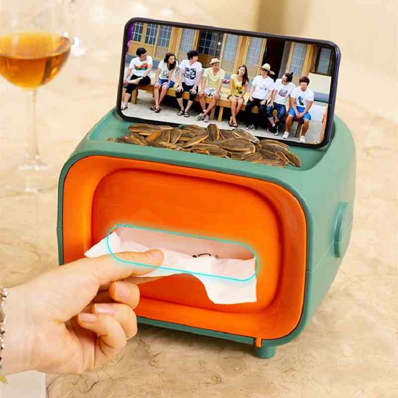 Tissue Box With Cosmetics Storage Case & Mobile Holder