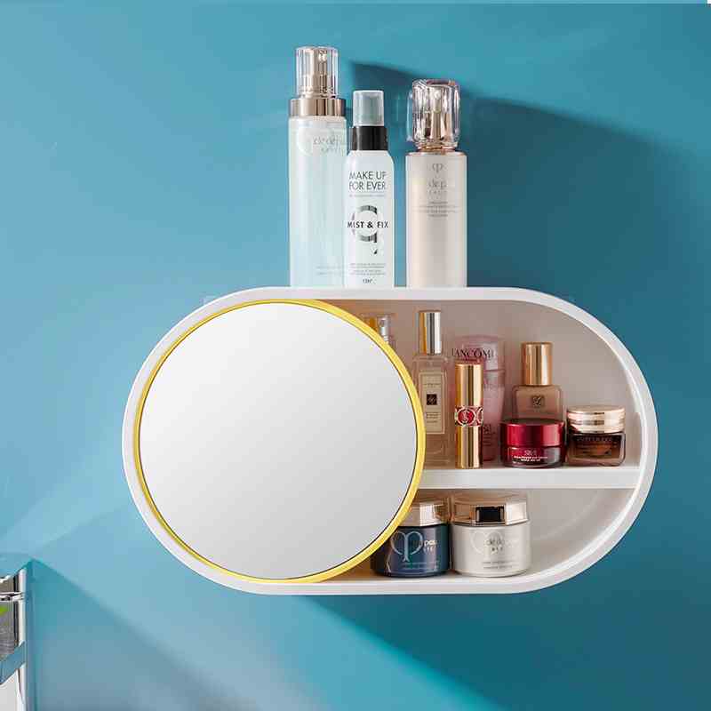 Wall-Mounted Cosmetic Storage Box With Mirror