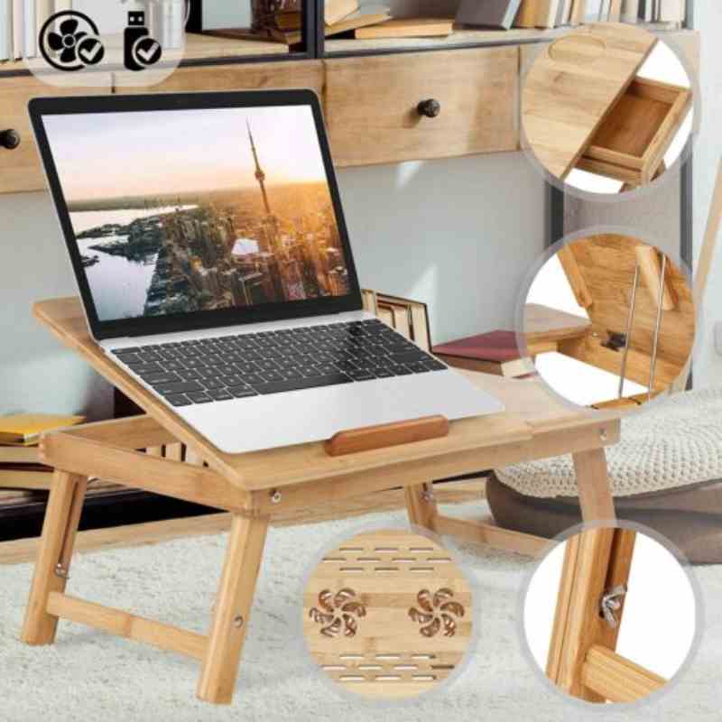 Foldable Wooden Laptop Table With USB Fan