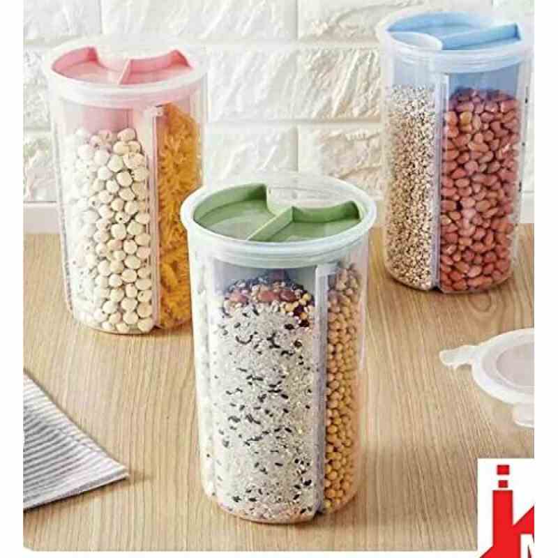Food Storage Dispenser Jar with 3 Sections