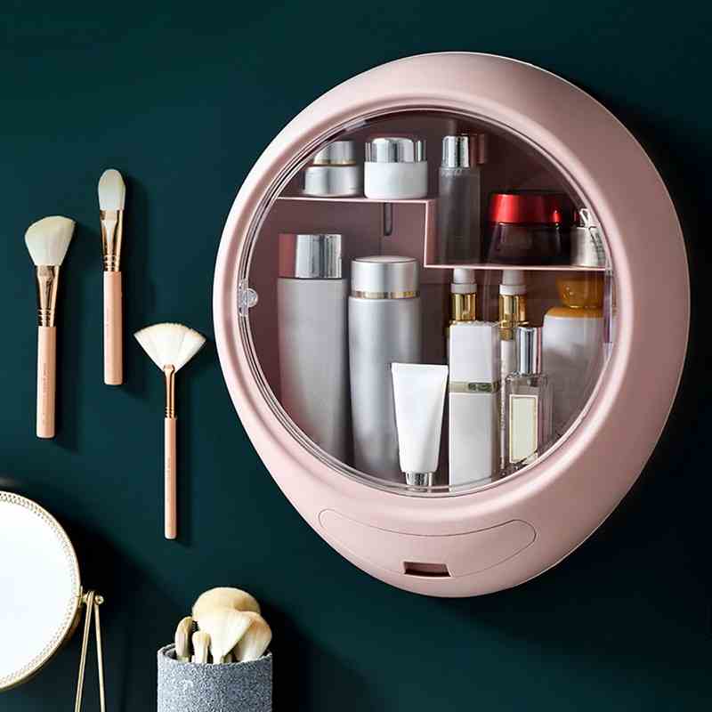 Wall-mounted Makeup Holder Round Cosmetic Storage Box Jewelry Organizer for Toner Cream Shelf Self-adhesive Makeup Storage