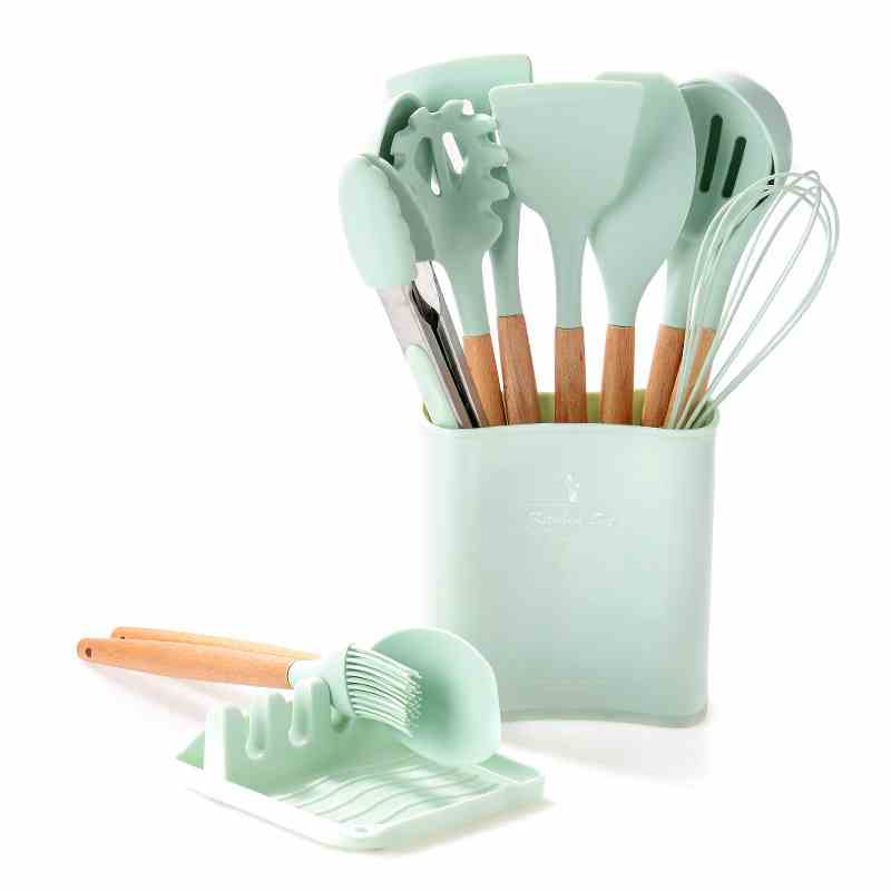 13 Pcs Silicone Kitchen Utensils Set Heat Resistant Non-Stick Cooking Tools With Spoon Holder Storage Box Kitchen Accessories