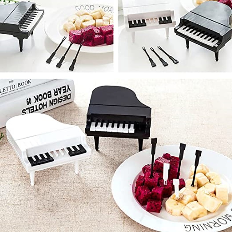 10Pcs Piano Keys Food Pick Set,Cute Fruit Fork with Piano Storage Box,Resuable Appetizer Toothpick for Kids,Mini Cake Dessert Forks Family Party Supply
