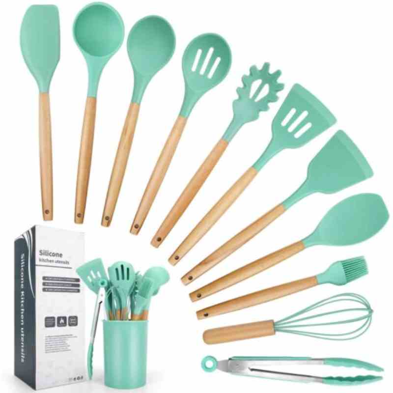12 pcs Silicone Utensil Set With Wooden Handle