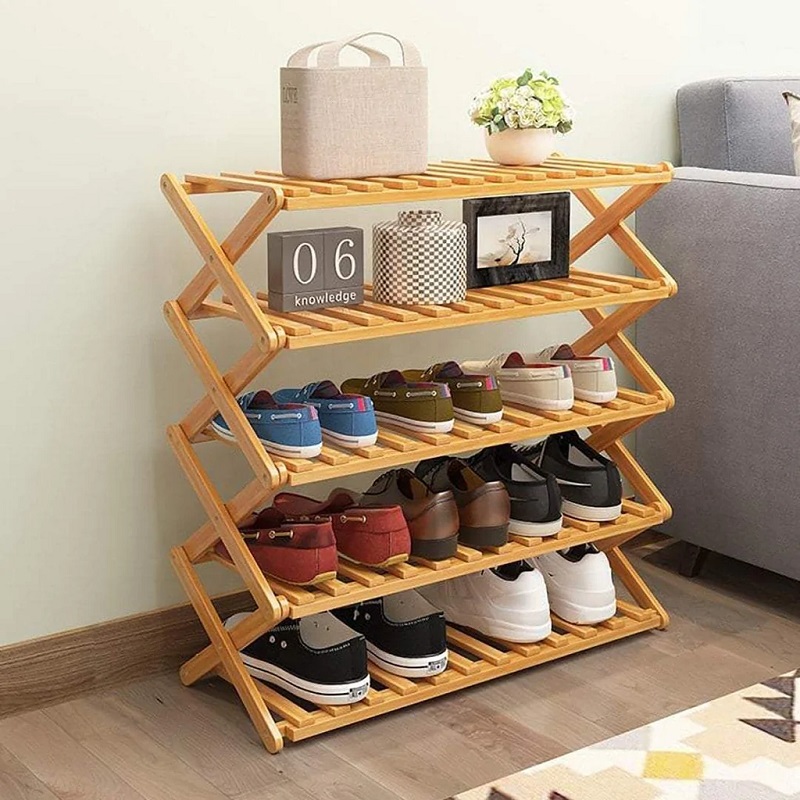 Foldable wooden shoe rack